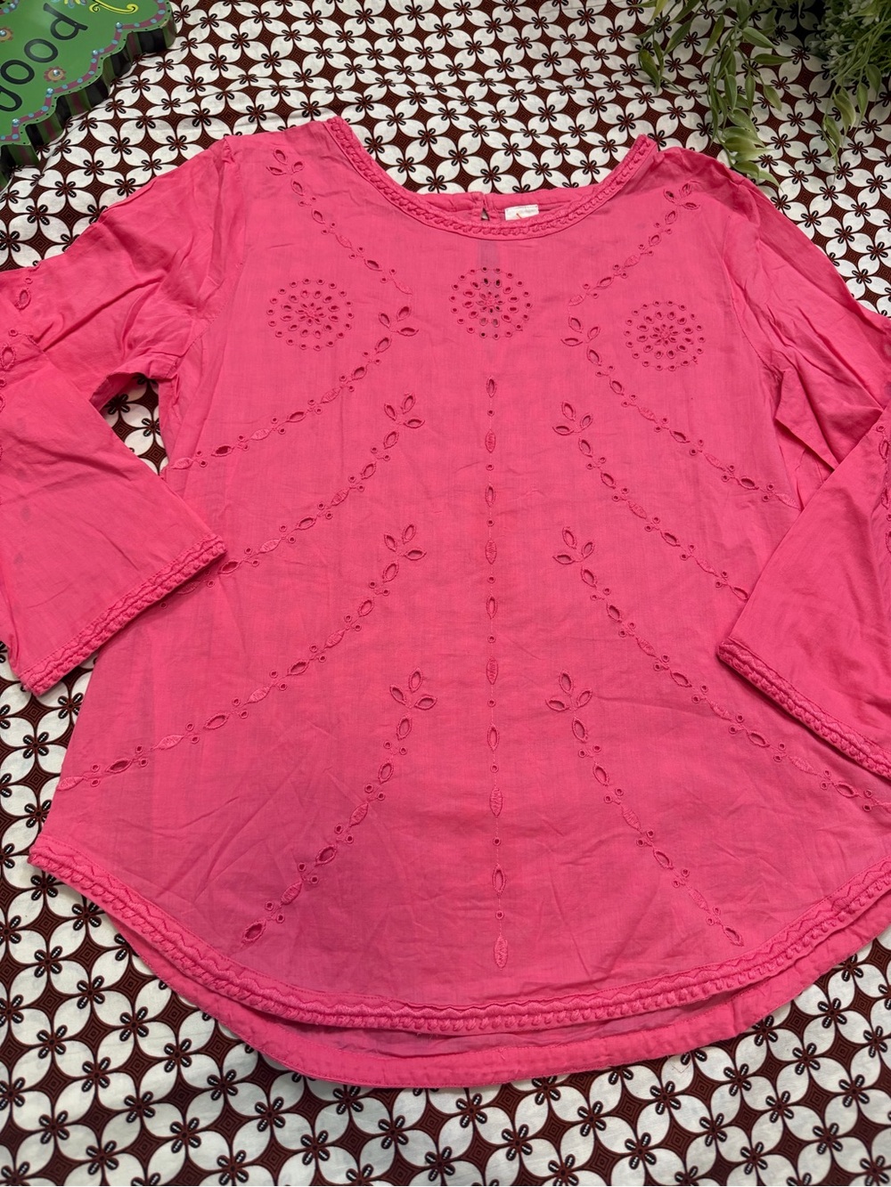 Women's Pink Eyelet Cotton Top 3/4 sleeves